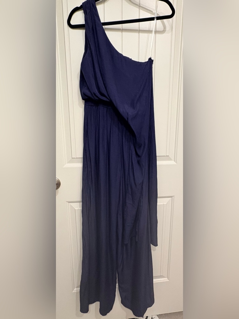 DO+BE Navy Satin One-Shoulder Draped Formal Jumpsuit Small Cocktail
